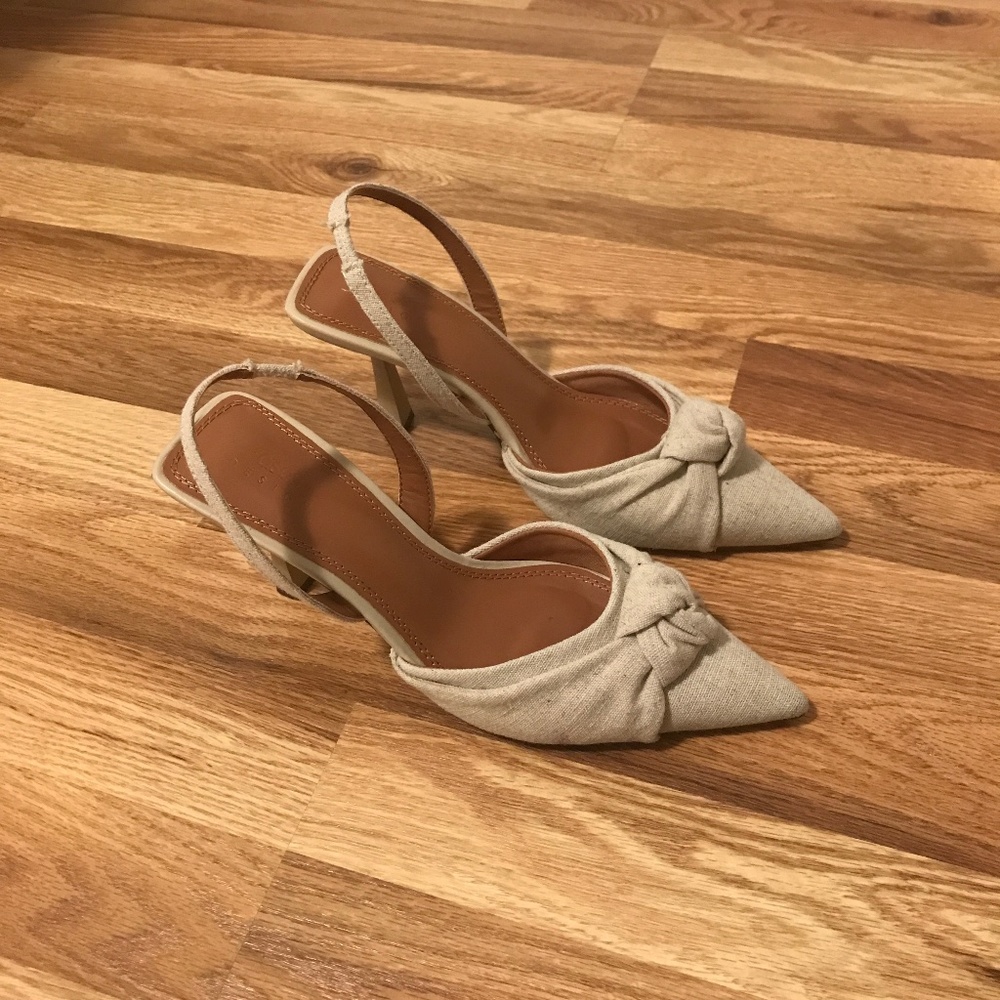 Beige/tan closed toe high heels